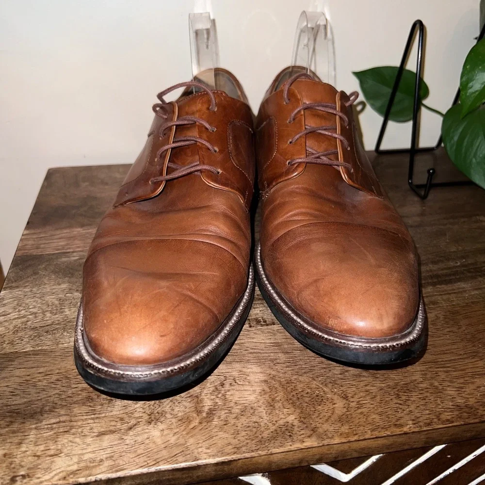 Cole Haan Warren Grand OS Mens 11.5 Brown Cap‎ Toe Leather Lace Up Dress Shoe